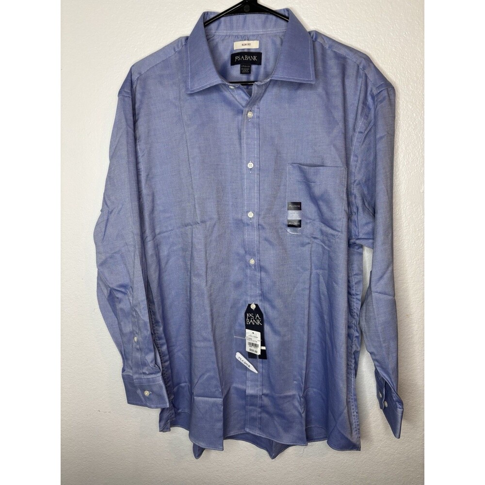 NWT Jos A. Bank Men's Dress Shirt - 17.5-33 Light Blue w/ Pattern